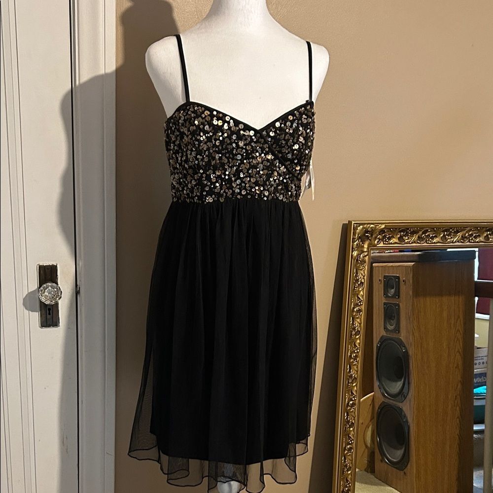 Alex Evenings Black Gold Sequin Full Skirt Dress Size 10 NWT Vintage Formal